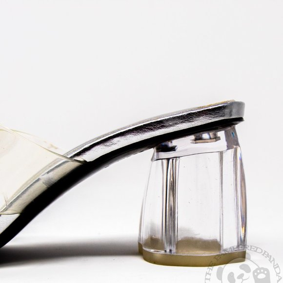 Zara Trafaluc Acrylic Block Heel Clear Silver Cross Strap Sandal Womens Size 38 - Picture 5 of 6